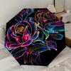 Neon Rainbow Rose Bouquet: Automatic Opening Folding Umbrella with 8-Bone Iron Frame, Perfect for Fans, Travelers, Daily Use, and Festive Gi