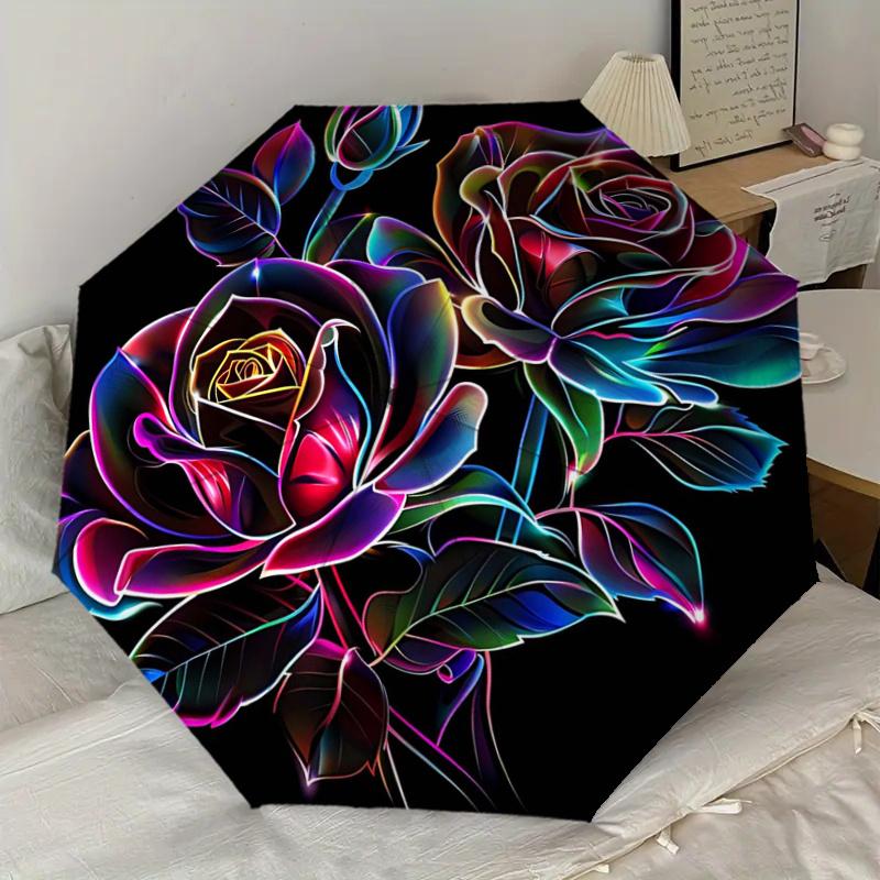 Neon Rainbow Rose Bouquet: Automatic Opening Folding Umbrella with 8-Bone Iron Frame, Perfect for Fans, Travelers, Daily Use, and Festive Gi