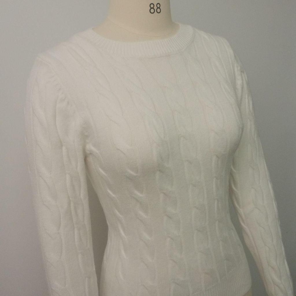 Women's Cross-Border Hot-Selling Cable Knit Pullover Sweater - Milk White, Round Neck, Autumn/Winter Top.