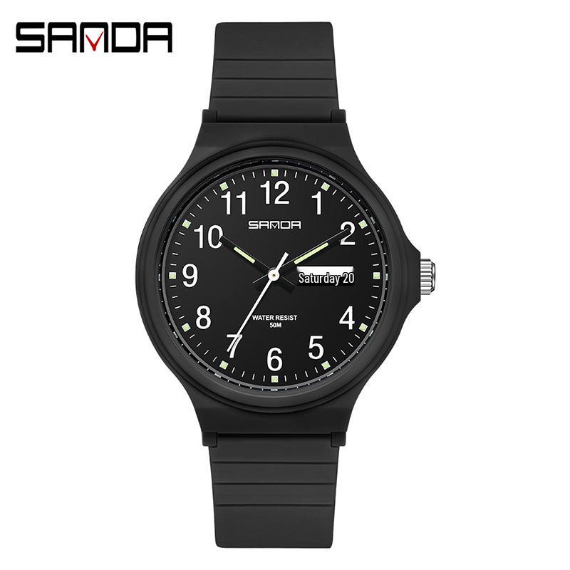 Sanda 6060 Dual Calendar Waterproof Quartz Watch for Casual Outdoor Wear - Men's & Women's Student Wristwatch