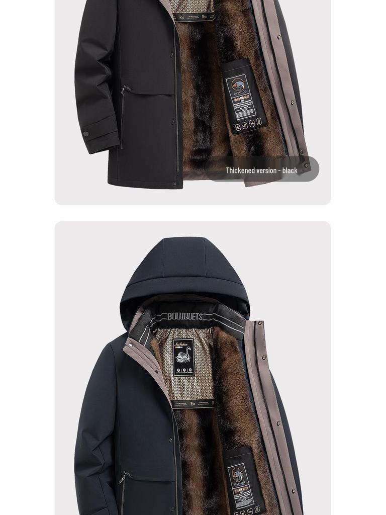 2025 Winter Men's High-End Thickened Goose Down Jacket with Detachable Liner.