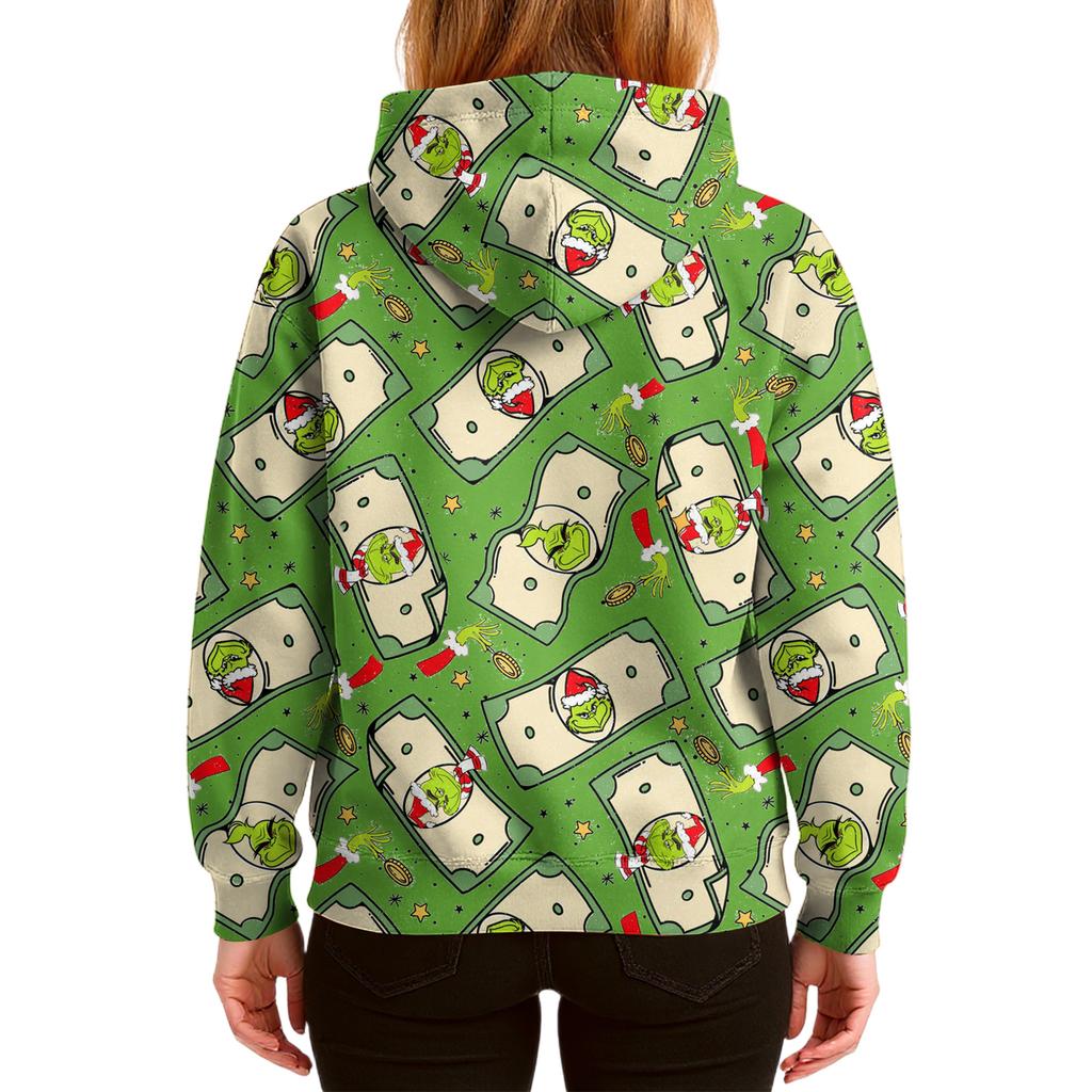 Ladies' Loose And Comfortable Drawstring V-neck Long Sleeved Christmas Printed Sweatshirt