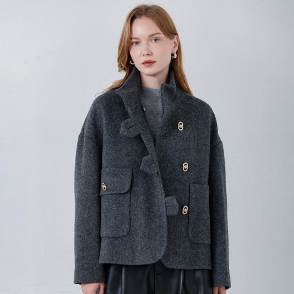 

Wool Blend Drop Shoulder Stand Collar Cropped Jacket Cd01qj300on navy/FREE
