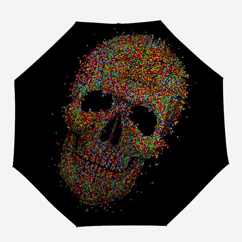 

1pc Pixel Skull Automatic Folding Umbrella, 8-Rib Sturdy Canopy, Portable Travel Umbrella for Outdoor Use