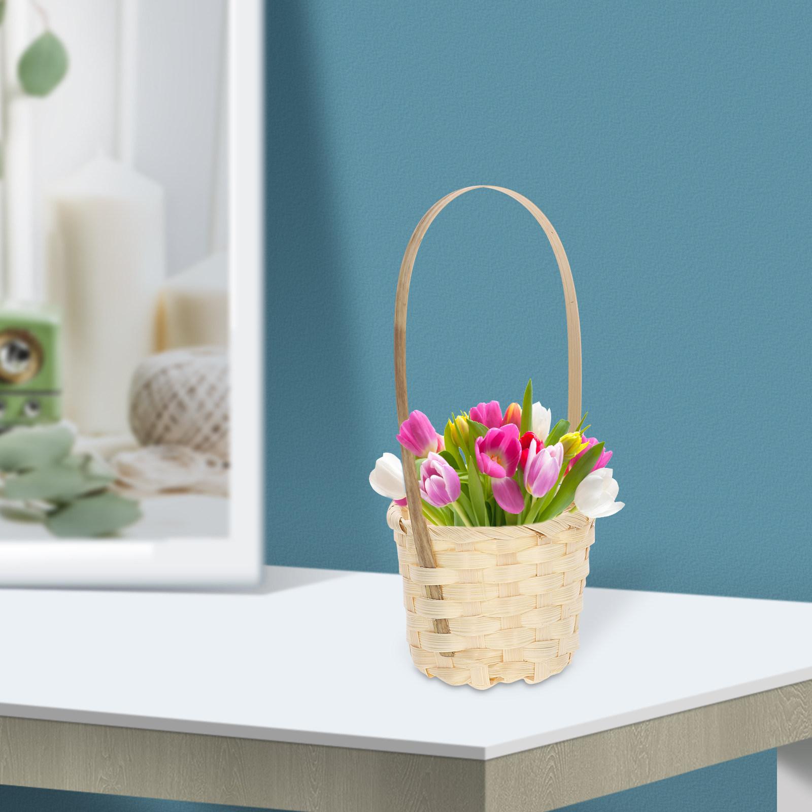 

8Pcs Woven Basket Mini Handheld Storage Multifunctional Gift Flower Picnic Decorative Bamboo Basket Handmade Baskets 8X20CM