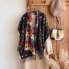 Stylish National Pattern Women's Faux Cashmere Infinity Scarf Winter Warm Two-Sided Thick Floral Print Cozy Shawl Foulard Blanke