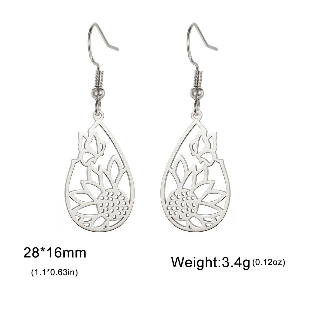 Sunflower Butterfly Teardrop Pendant Earring Women Stainless Steel Gold Earrings Jewelry Valentine's Day Gift