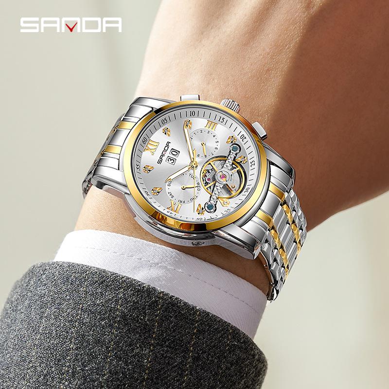 Sanda Men's Automatic Tourbillon Watch with Calendar - Trendy and Cool Design