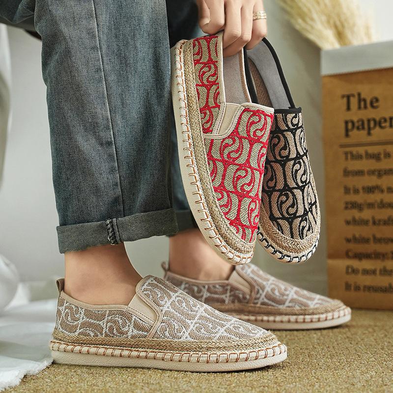 Fashion Print Red Loafers Men Flats Shoes Designer Luxury Men's Slip-On Shoes Comfortable Fisherman Shoes Male Driving Footwear