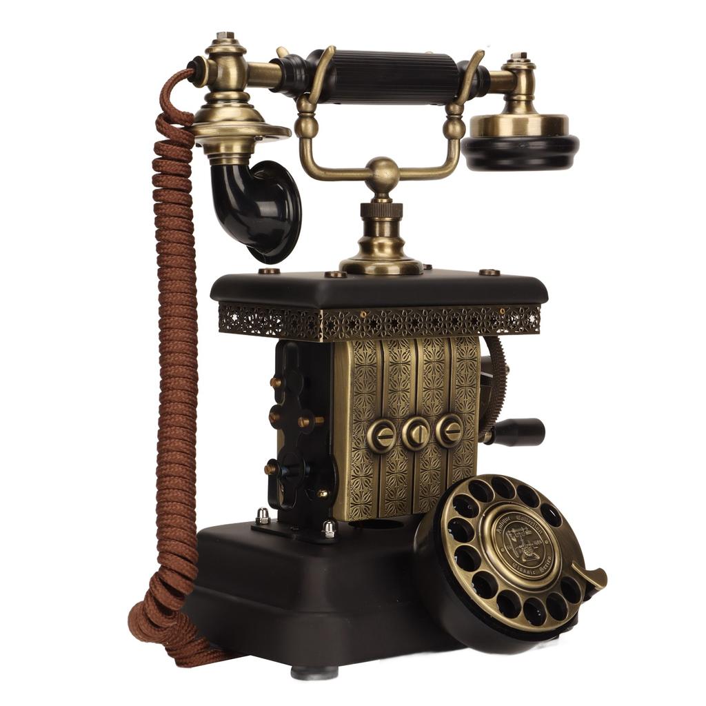 Antique Corded Telephone Rotating Dialing Decorative Vintage Phone Landline with Redialing Key for Living Room Bedroom