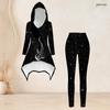 Women Plus Size Hooded Long Sleeve Printed High Low Top And Fitted Pants Two Piece Set