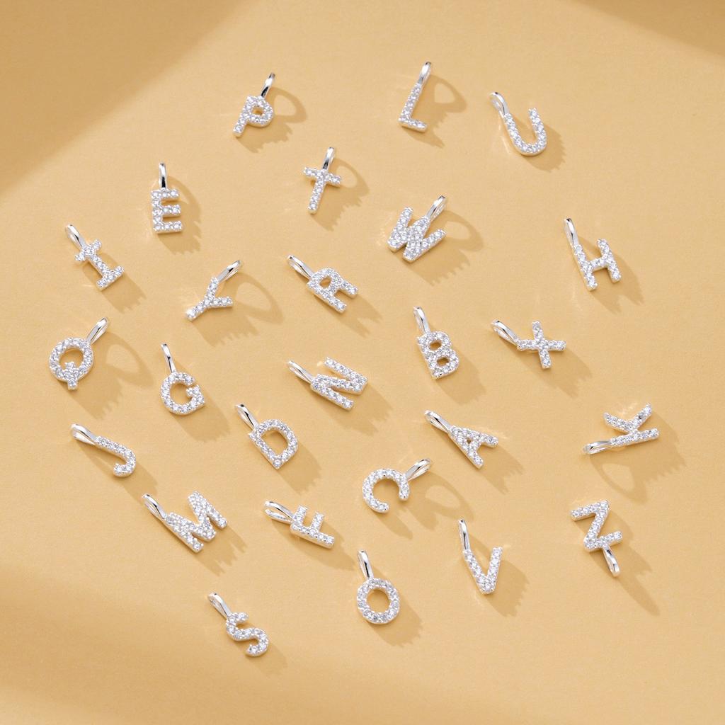 925 Sterling Silver Trendy DIY Fashion Jewelry Pendants Charms Zircon 26 Alphabet Beads A-Z Letter for Women Children's Necklace