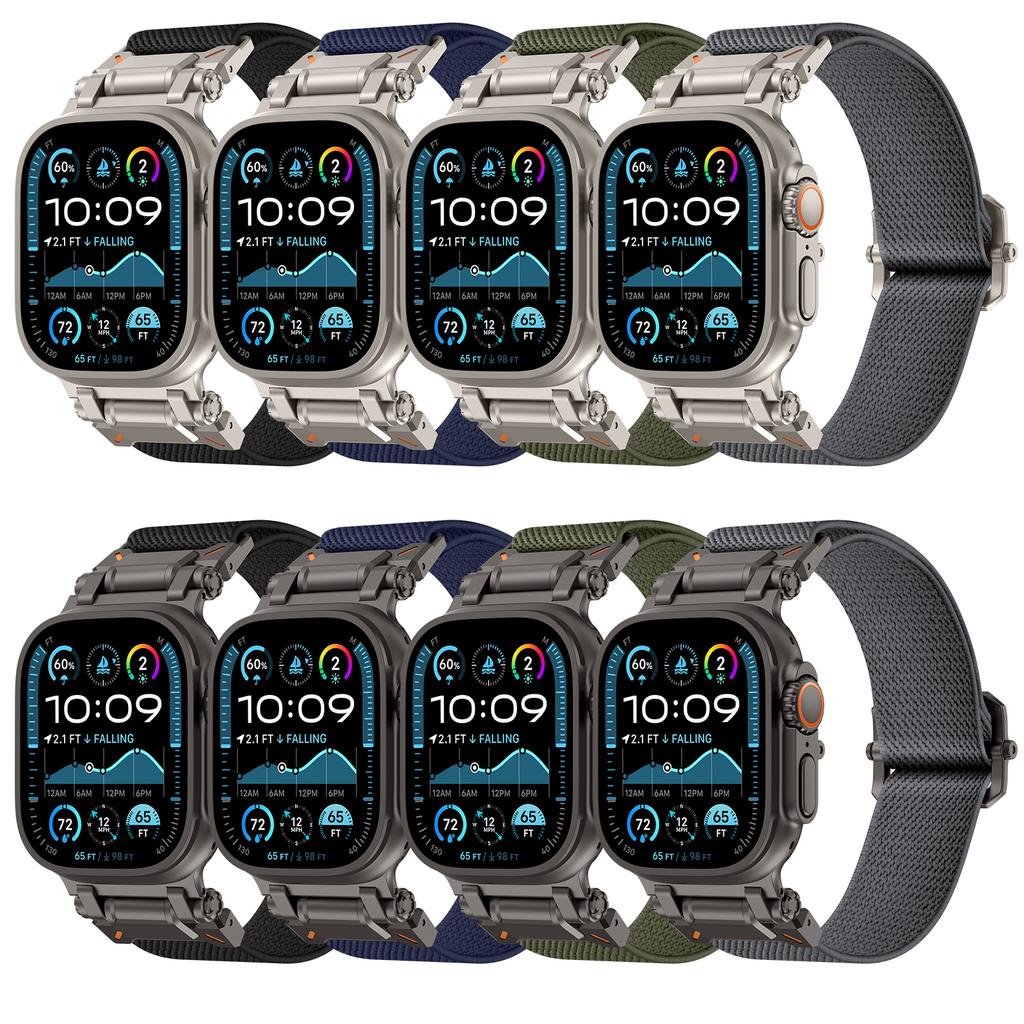 Armband für Apple Watch Serie 10 Ultra 9 8 7 SE 6 5 4 3 2 1 46mm 49mm 45mm 44mm 42mm Titanfarbenes Metallverbinder Nylon Uhrenarmband
