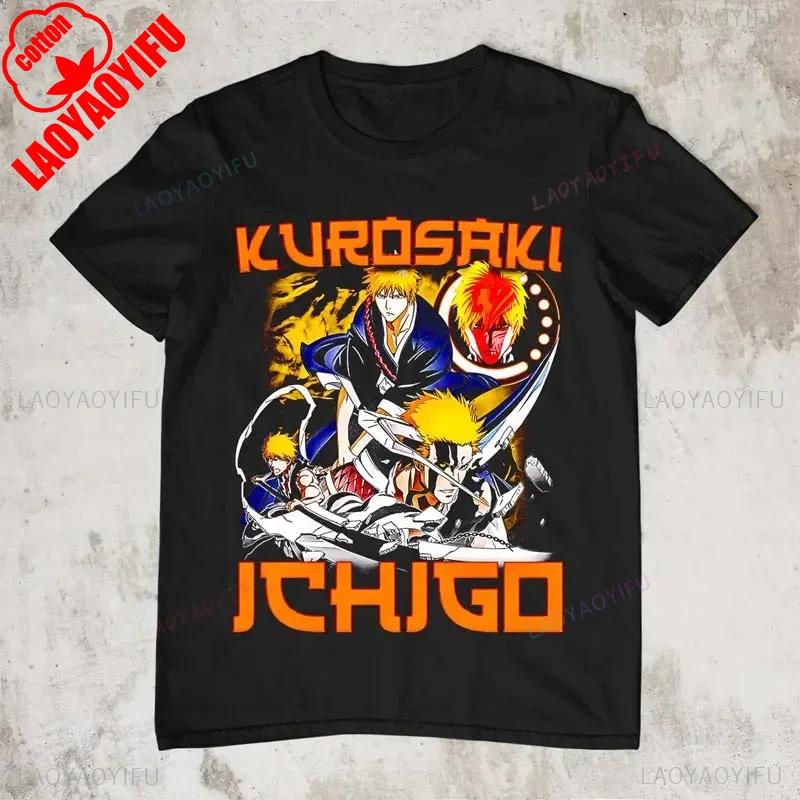 Japan Anime Bleach Ichigo Kurosaki T Shirt Men Fashion T-shirt Short Sleeve Vintage Cartoon Tshirt Harajuku Tops Cotton Clothes