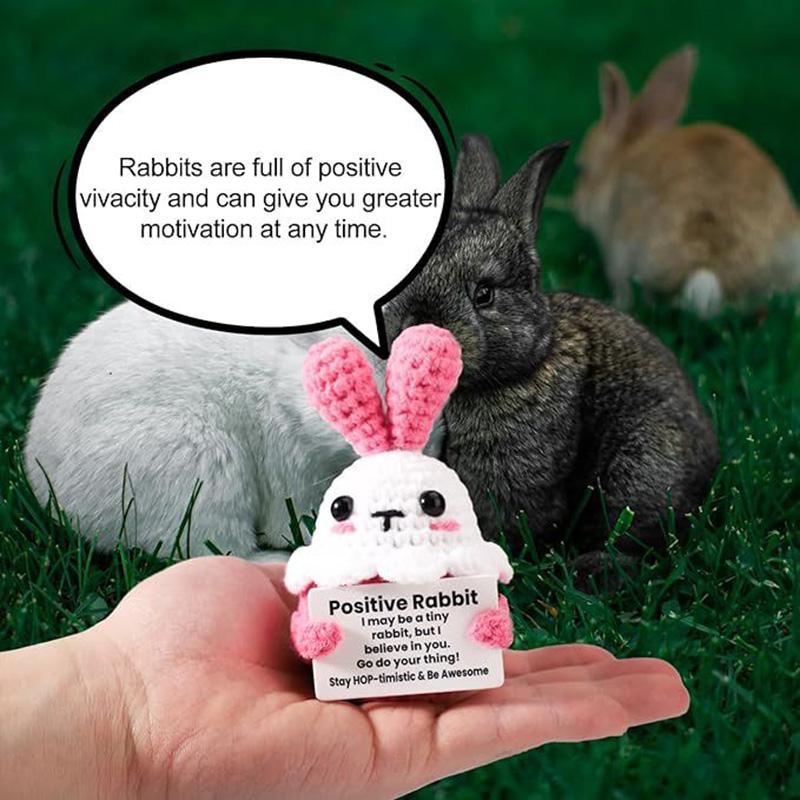 Crochet Rabbit Doll Ornament Home Room Decoration Handmade Knitted Positive Energy Bunny Doll With Card Christmas Party Gifts