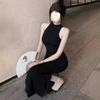 Retro Temperament Socialite Dress Female Sexy Black Waist Slim and Thin Neck Split Hip Skirt