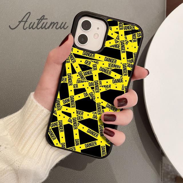 Funny Caution Tape Danger Phone Case for iPhone 11 12 13 14 Pro Max Mini XR XS SE 2020 6S 7 8 Plus Samsung Galaxy S21 S22 Cover