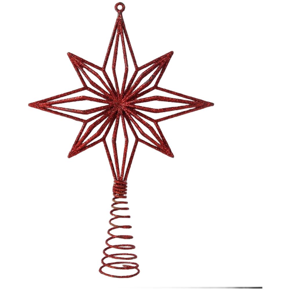 Hollow Out Christmas Tree Finial Star Ornament with 3D Snowflake Pendant for Festive For Xmas Decoration Plastic Material