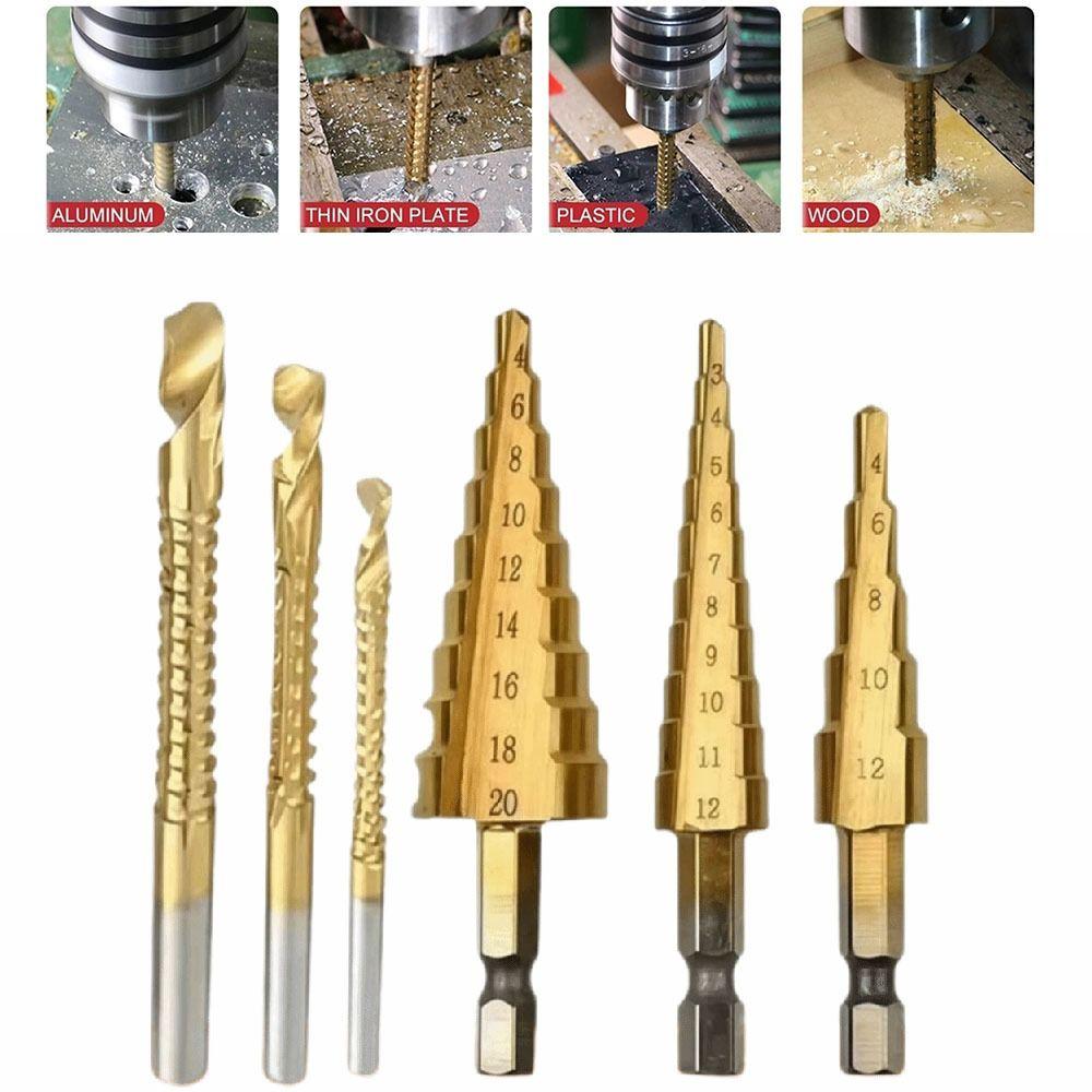 6/7Pcs Anti Rust Drilling Tool 4-12mm 4-20mm 4-32mm Quick Change Bits Set Iron Drilling