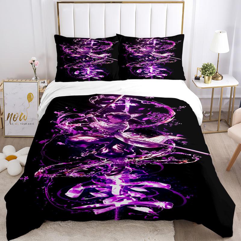 3pcs Demon Slayer Bedding Set-Perfect for Bedroom Decor, Guest Rooms, Living Areas & Hotels-Ideal Gift for Fans, Travelers, Daily Use & Spec