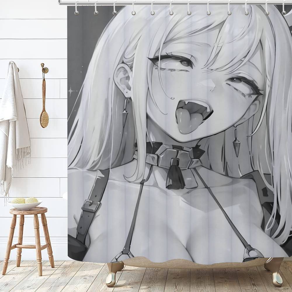 A-Ahegao M-Manga Girl  Shower Curtain Outdoor Scenery Summer Vacation Bathroom Decor Holiday Polyester Bath Curtain with Hooks