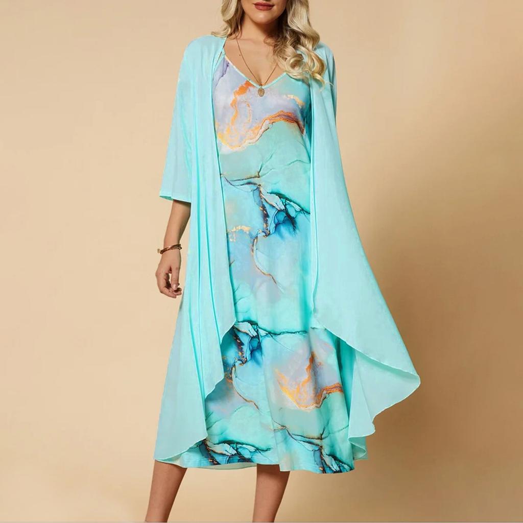 Жіноча сукня з принтом із V-подібним вирізом, плаття-кардиган і піджак