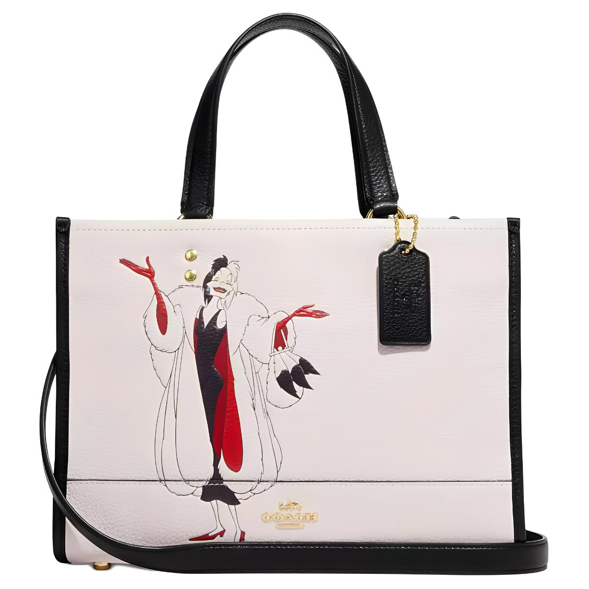 Coach Women's White X Disney Dempsey 29 Crossbody Tote Bag With Cruella Print Handbags Cc946-Imcah