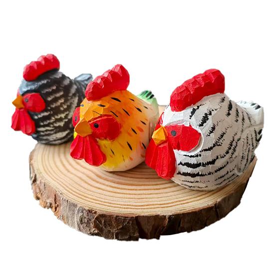 Wood Carving Ornaments Hand-Carved Solid Wood Chicken Figurines Cute Desktop Decorations Rustic Animal Decor for Farmhouse Home Gift