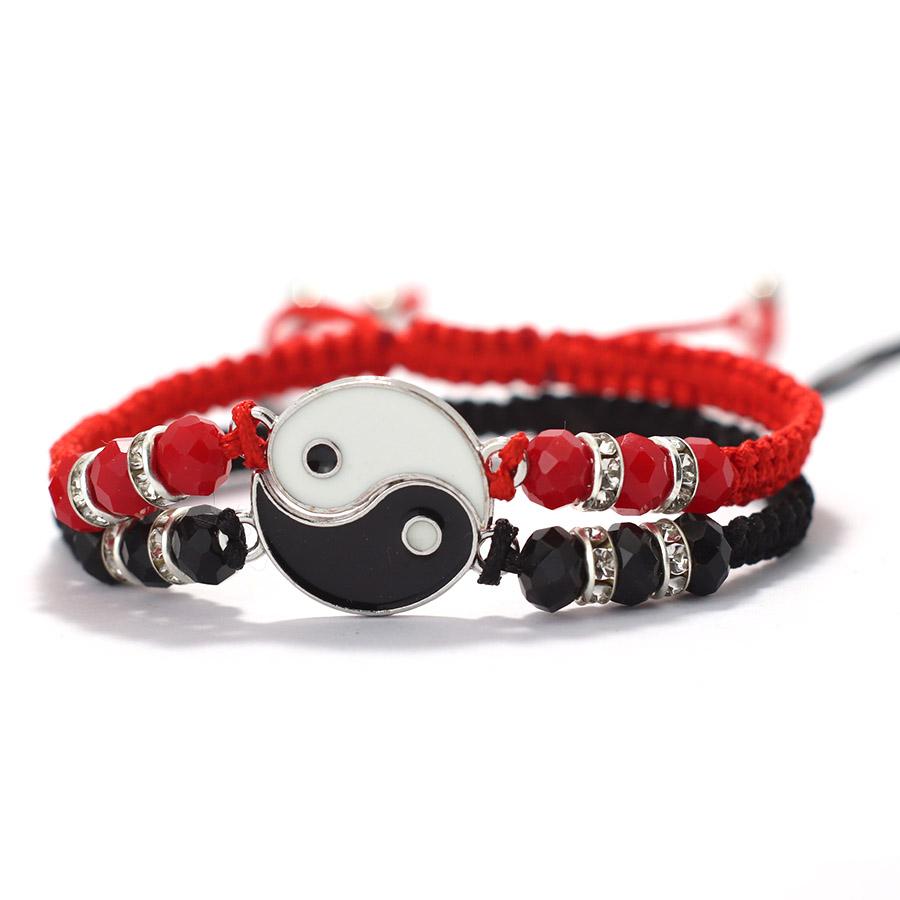 

2шт плетеный веревочный браслет тайцзи для мужчин и женщин черный белый инь-ян религиозные украшения ручной работы регулируемый браслет для дружбы и пары красный/чёрный