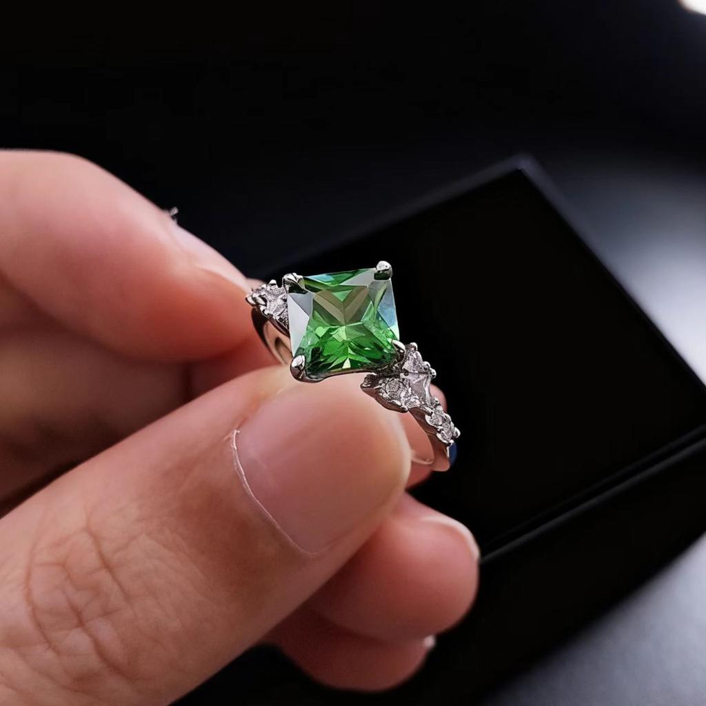 Jewelry Imitation Natural Ruby Emerald Square Ring Women'S Light Luxury Fashion Creative Color Treasure Ring