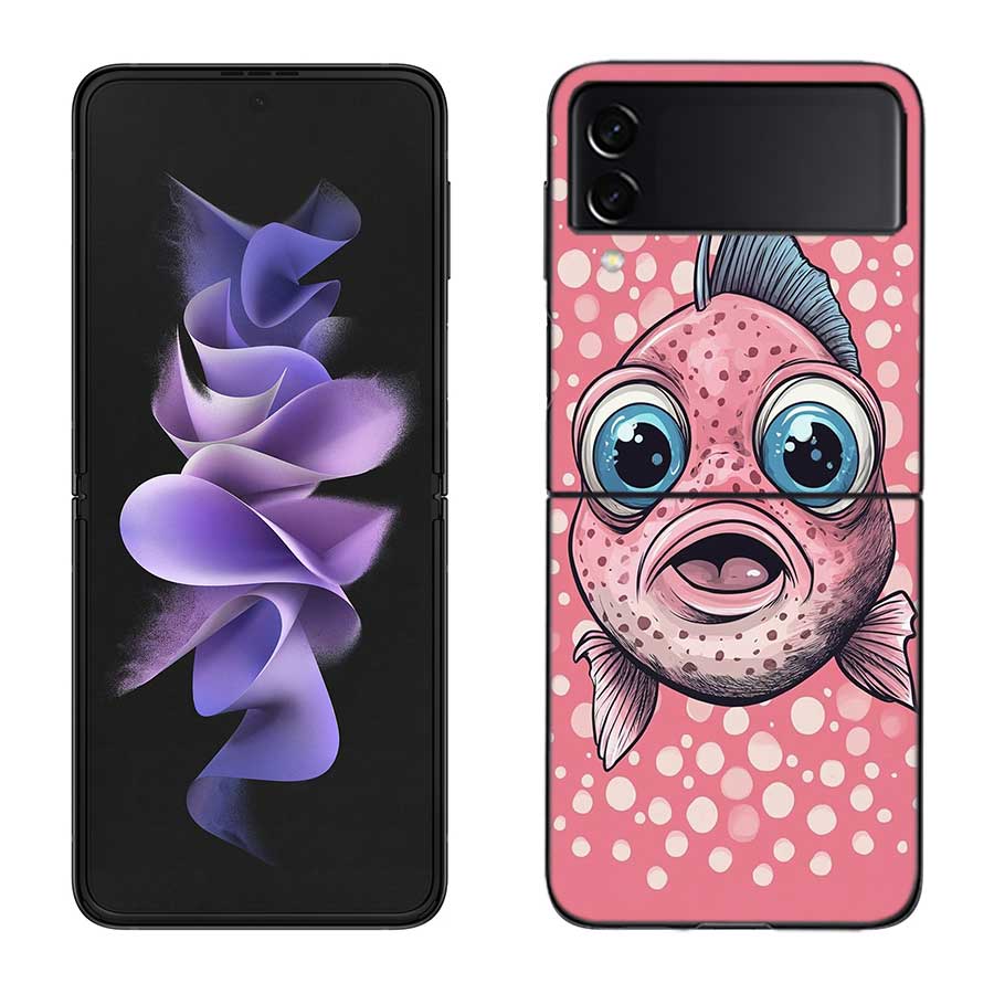 Pop Art Drawing Ideas Fish Phone Case For Samsung Z Flip 7 6 5G Galaxy Z Flip 5 4 3 Black Hard Cell Cover Luxury PC Shell Coque
