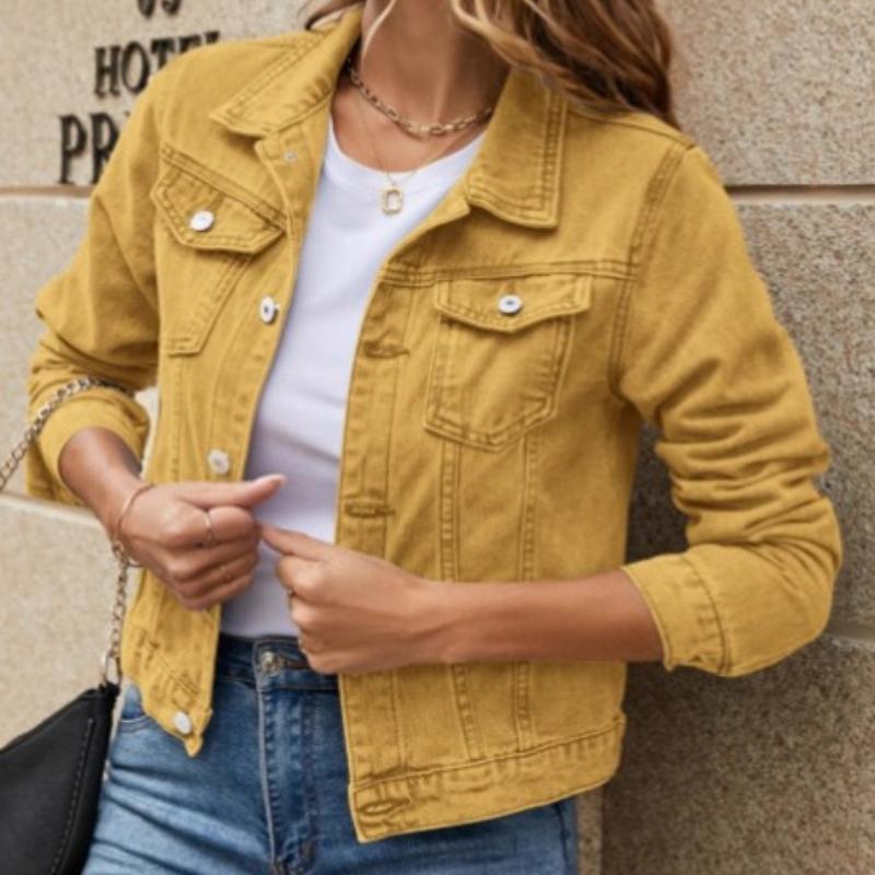 Women's Solid Color Washed Denim Coat Commuting Style Lapel Long Sleeve Cowboy Coats Female Spring Autumn Jackets