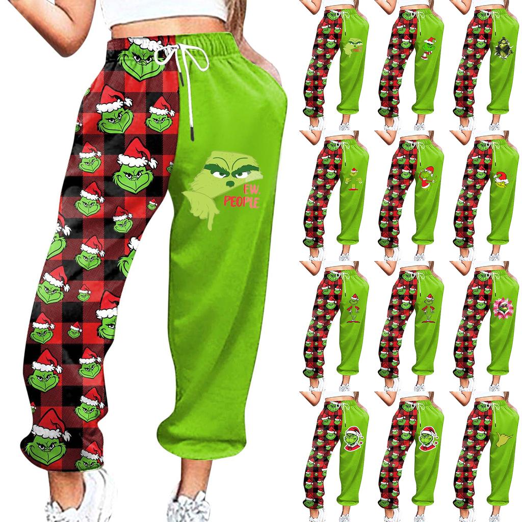 Women's Casual Fashion Christmas Printed Casual Sweatpants Elastic Waist Drawstring Pants