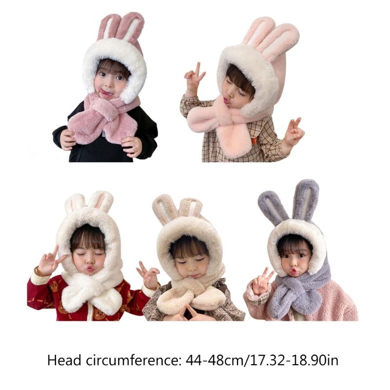 Kids Winter Hat Warm Plush Scarf Hats Thick Earflap Hooded Caps with Rabbit Ears Decoration for Boys Girls Ages 3-8