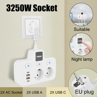 Steckdosenleiste mit EU-Stecker, Steckdosenleiste, Ladegerät, USB-Schnellladegerät, Smart-Home-Steckdose mit Nachtlicht, TYPE-C-Adapter