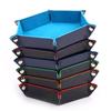 High Quality  Foldable Dice Tray Box PU Leather Folding Hexagon Coin Square Tray Dice Game