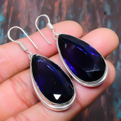 London Blue Topaz Gemstone 925 Sterling Silver Handmade Jewelry Earring