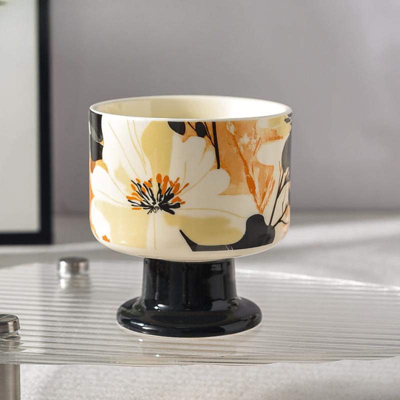 Flower Ice Cream Cup High Foot Ice Cream Cup Ceramic Household Ladies High End Light Luxury High Value Commercial Dessert Cup