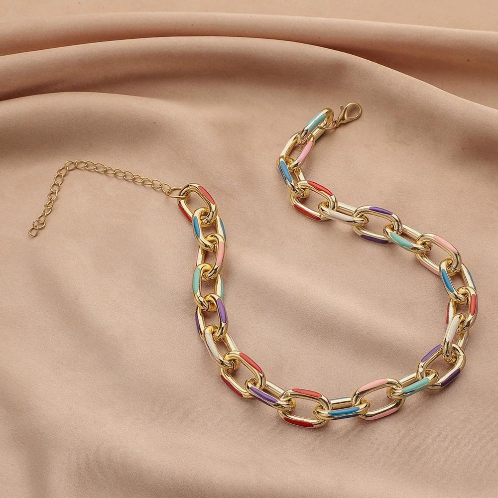 Drip Oil Hip-Hop Colorful Necklace Fashionable Punk Style Metal Colorful Luxury Simple Temperament Jewelry Women's Necklace Gift