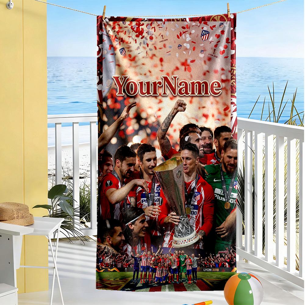 Atletico Madrid Customize Text Beach Towel Super Soft Microfiber Quickdry Fabric Suitable for Sports Travel Swimming Yoga Bathroom Beach And Pool