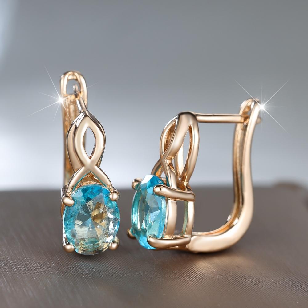 Mote Ovale Kutt Lyseblå Zirkon Øredobber for Kvinner Vintage Gullfarge Bryllupssmykker