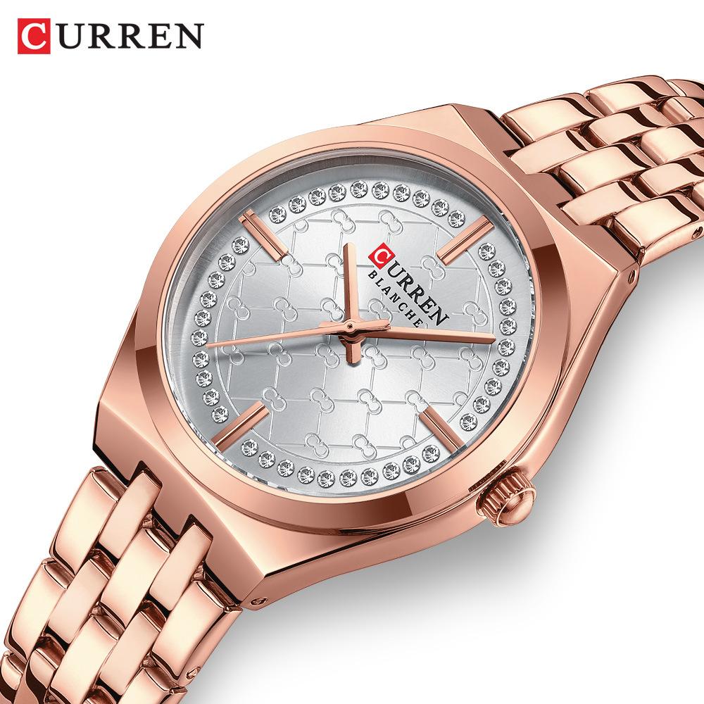 CURREN Women's Quartz Watch Luxury Diamond Stainless Steel Strap Waterproof Fashion Simple Small Dial Ladies Casual Watches