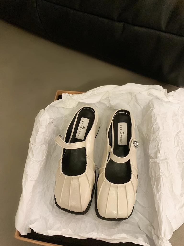 French National Style Chinese Silver Bag Head Half Slippers Women's Summer Wear 2025 New Lazy One-pedal Thick-heeled Single Shoes