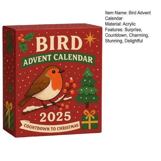 Yousheng Bird Advent Calendar 2025 24 Days Christmas Countdown with Acrylic 2D Bird Hanging Decorations Holiday Gift for Bird Lovers