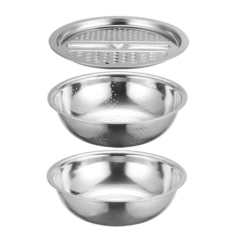 Stainless Steel Drain Basket 3 In 1 Colanders Basin Multifunct Vegetable Slicer Grater Thickened Drainage Basin Kitchen Tool New