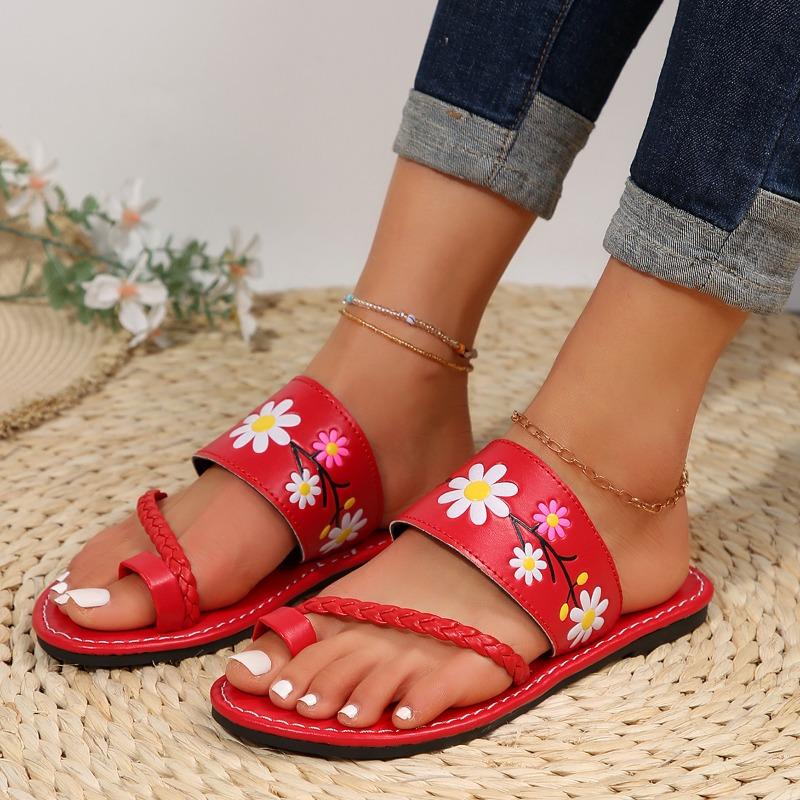 Letní nové velké velikosti ploché dno sada palcových pantoflí dámská módní obuv květinové plážové chladivé pantofle