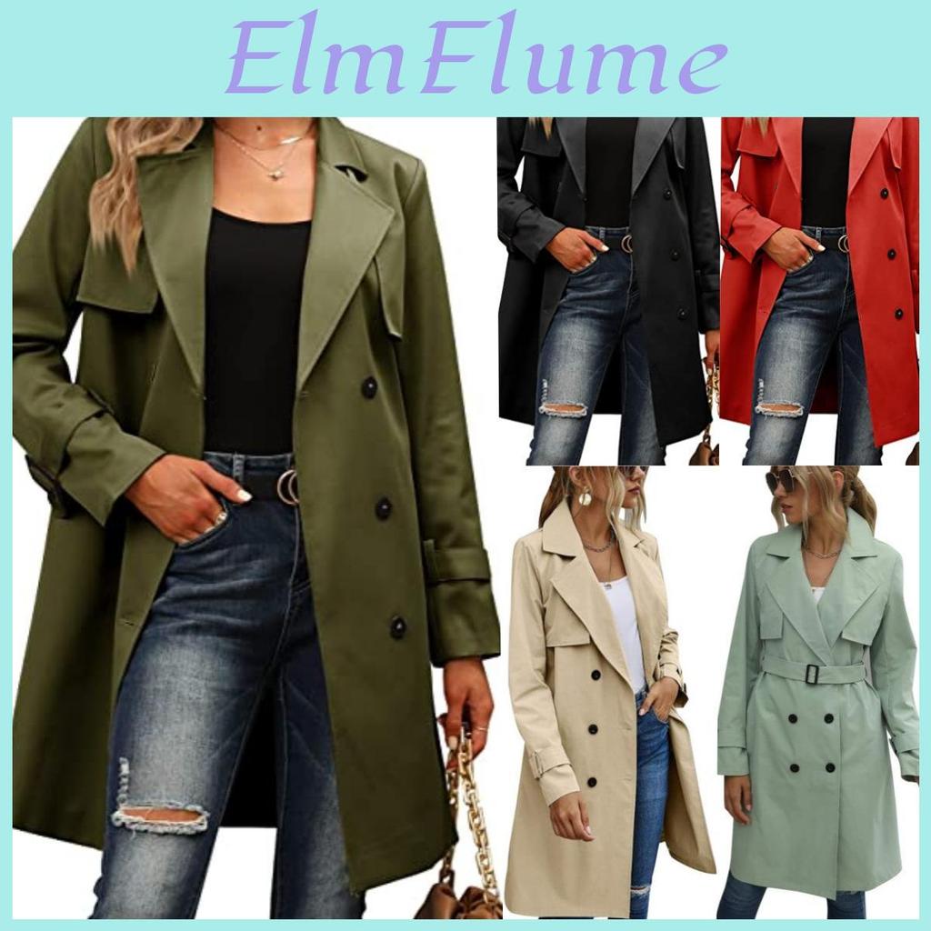 Fashion Trench Solid Casual Women Color Coat Adult Elegant Fashion Long Sleeve Lapel Neck Double Breasted Belted Coat For Female Plus Size