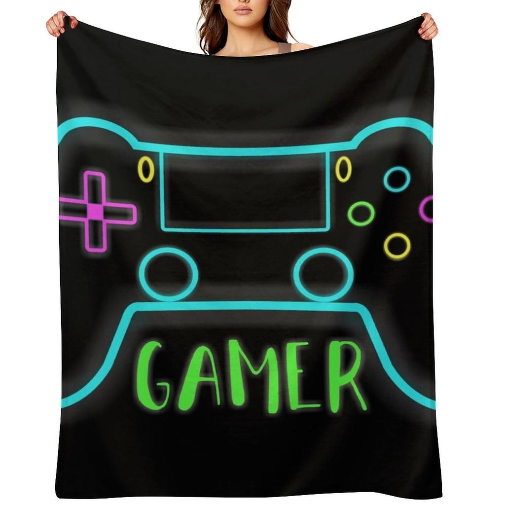 Neon Gamer Controller Neon Colors Throw Blanket Retros Christmas Gifts Designers Sofa Blankets