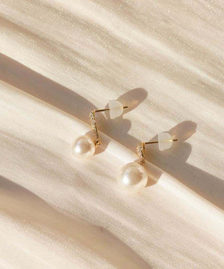 Alleun Silver 925 Cubic Teardrop Pearl Earrings Bold Mini