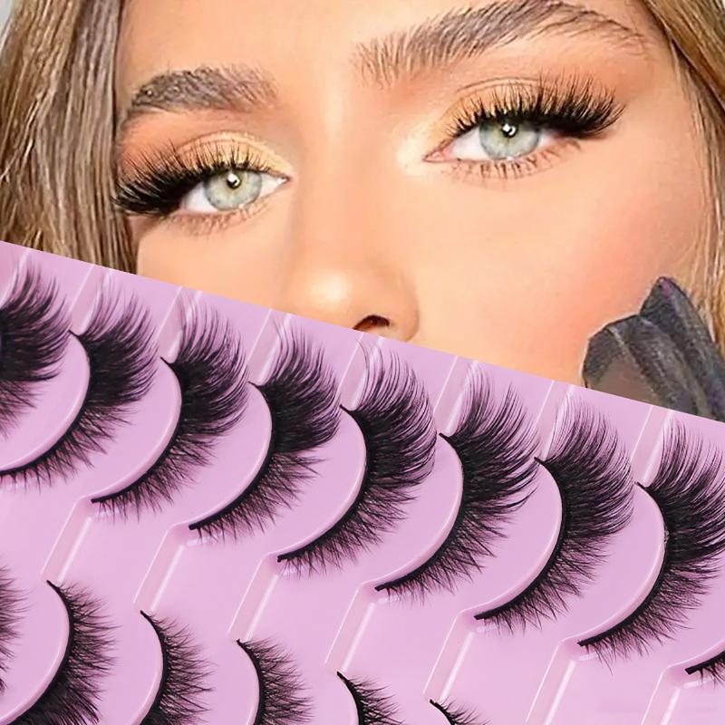 Cat Eye False Eyelashes 10 Pairs Fluffy Faux Mink Natural Volume Lashes Easy to Remove for New Learners